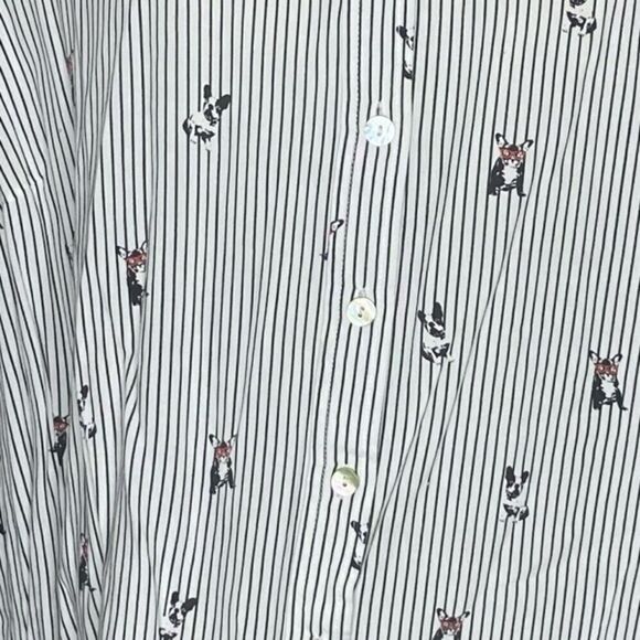Jane and Delancey Wm’s Sz 3X Striped Boston Terrier Dog Print Button Down Shirt - Picture 2 of 5